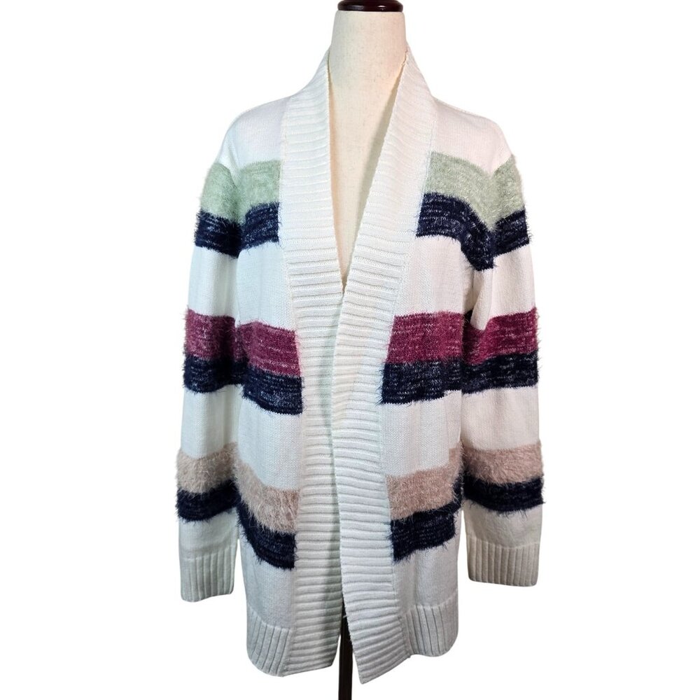 Verve Ami Open Cardigan Sweater Womens Extra Large Striped Fuzzy Knit Cozy Boho - Picture 12 of 12